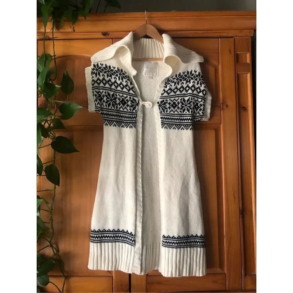 Energie Ladies Fair Isle Sweater Cardigan Beige Black SZ M